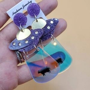 UFO beaming bold statement earrings